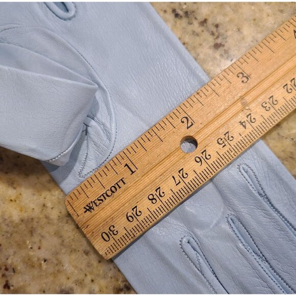 New! Vintage Size XS Blue Leather Formal 8.5" Gloves Atomic Burst Embroidered - Picture 11 of 12